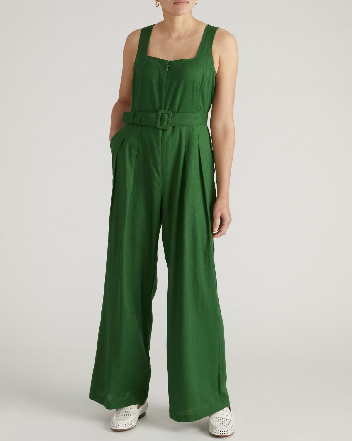 Rania Belted Linen Blend Jumpsuit - Jardin | Universal Standard