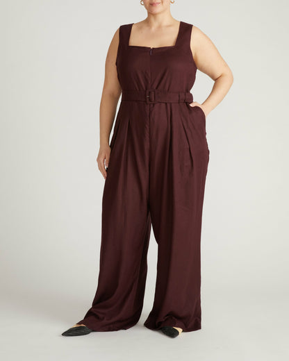 Rania Belted Linen Blend Jumpsuit - Brulee | Universal Standard
