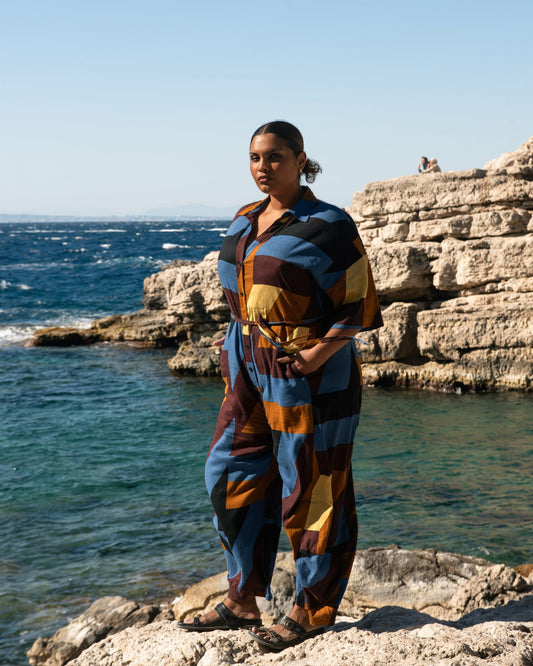 Maggie Barrel Leg Linen Blend Jumpsuit - Beach Ombra Print | Universal Standard