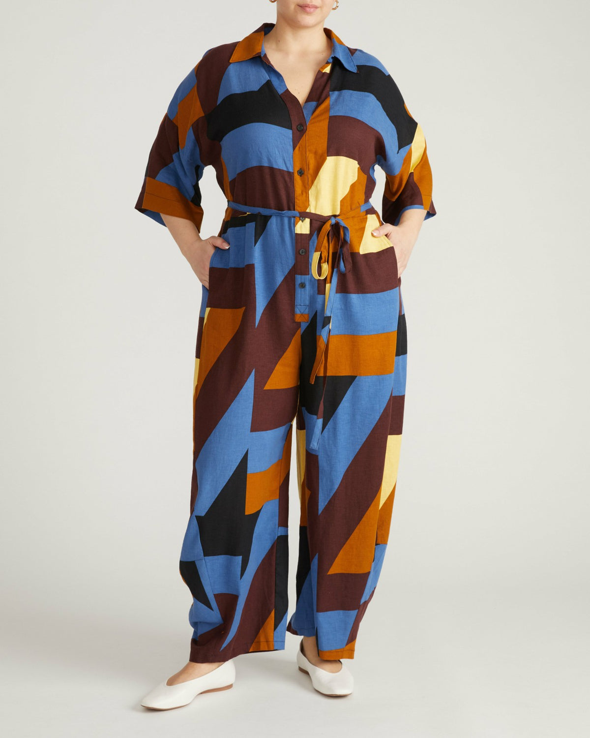 Maggie Barrel Leg Linen Blend Jumpsuit - Beach Ombra Print | Universal Standard
