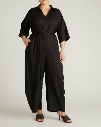 Maggie Barrel Leg Linen Blend Jumpsuit - Black | Universal Standard