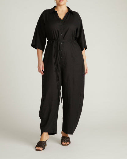 Maggie Barrel Leg Linen Blend Jumpsuit - Black | Universal Standard