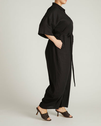 Maggie Barrel Leg Linen Blend Jumpsuit - Black | Universal Standard