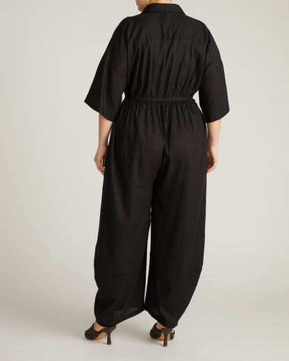 Maggie Barrel Leg Linen Blend Jumpsuit - Black | Universal Standard