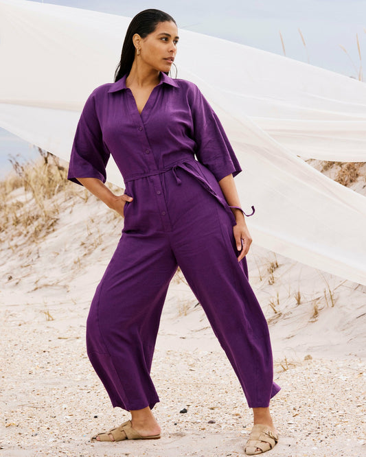 Maggie Barrel Leg Linen Blend Jumpsuit - Dreamy Purple | Universal Standard