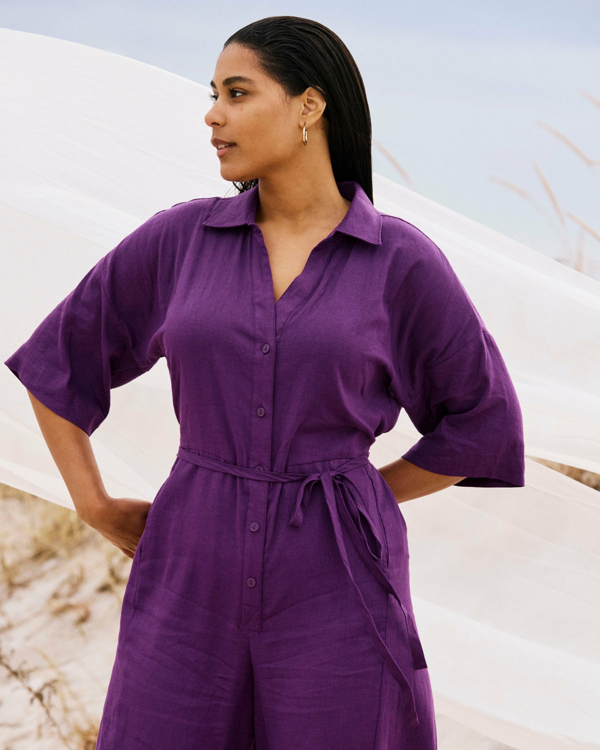 Maggie Barrel Leg Linen Blend Jumpsuit - Dreamy Purple | Universal Standard