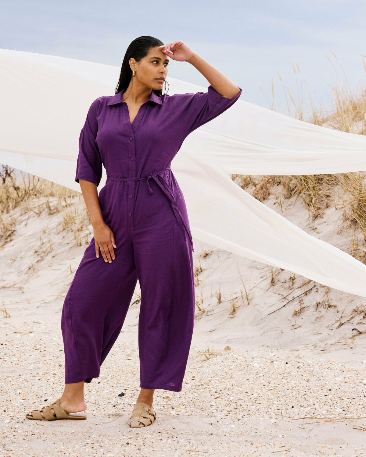 Maggie Barrel Leg Linen Blend Jumpsuit - Dreamy Purple | Universal Standard