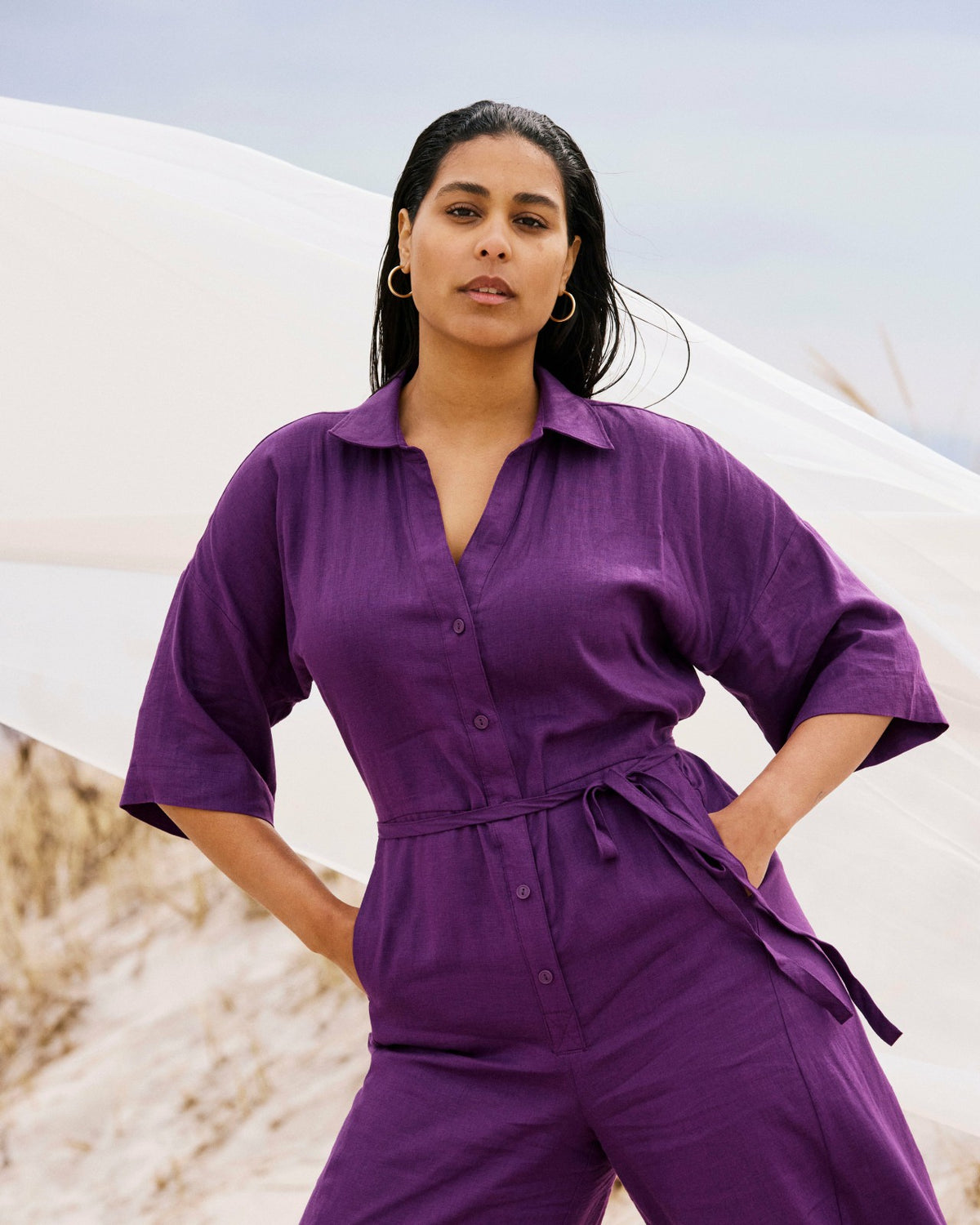 Maggie Barrel Leg Linen Blend Jumpsuit - Dreamy Purple | Universal Standard