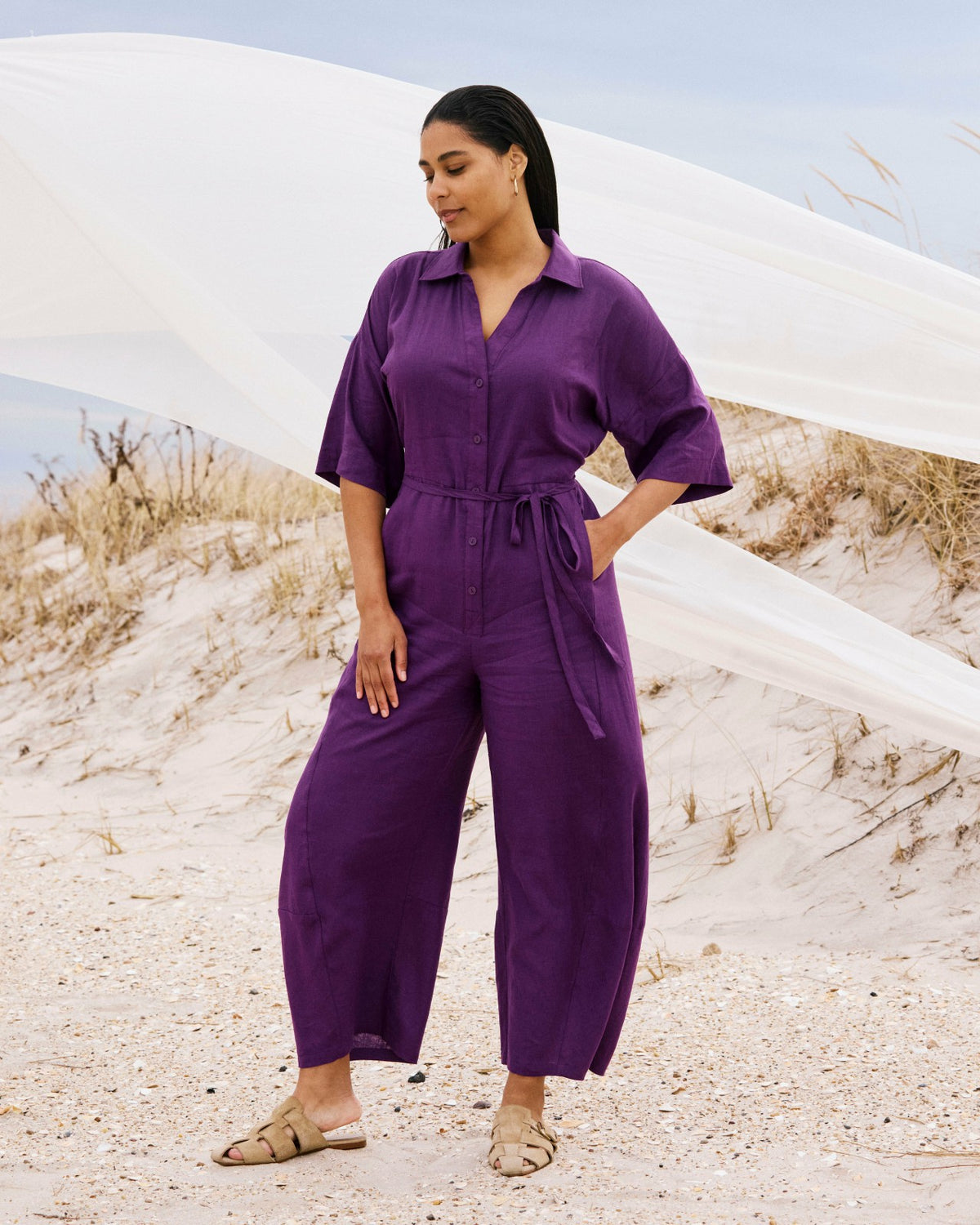 Maggie Barrel Leg Linen Blend Jumpsuit - Dreamy Purple | Universal Standard