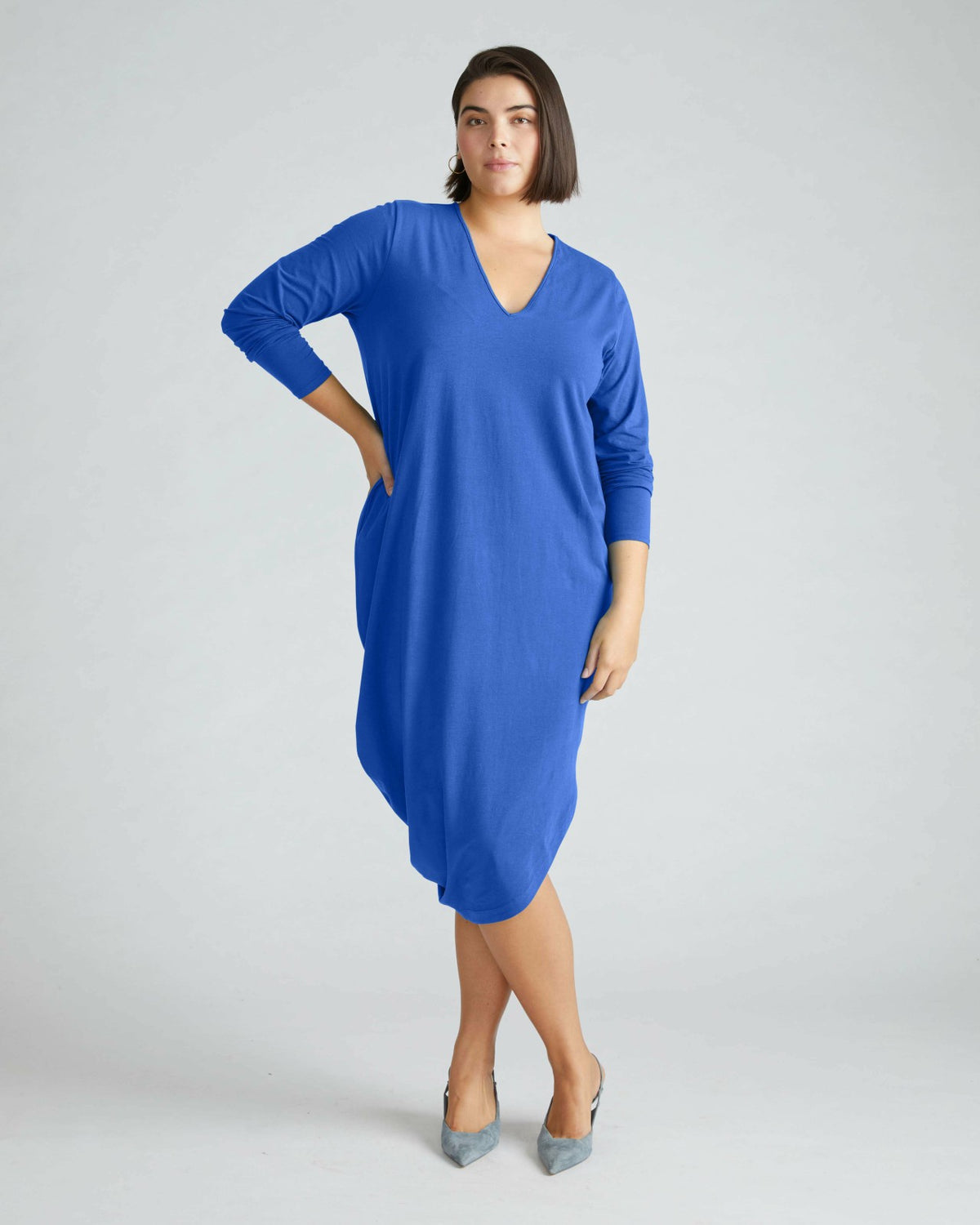 Iconic Long Sleeve V-Neck Geneva Dress - Lapis | Universal Standard