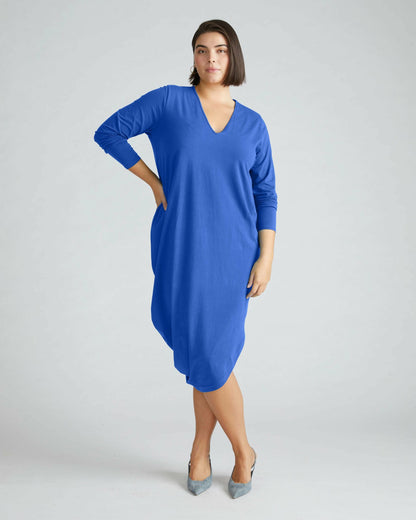 Iconic Long Sleeve V-Neck Geneva Dress - Lapis | Universal Standard