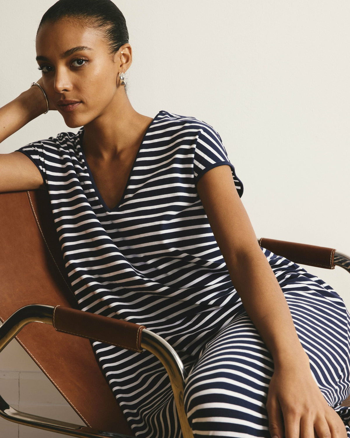 Iconic Geneva V-Neck Dress - Navy/White Stripe | Universal Standard