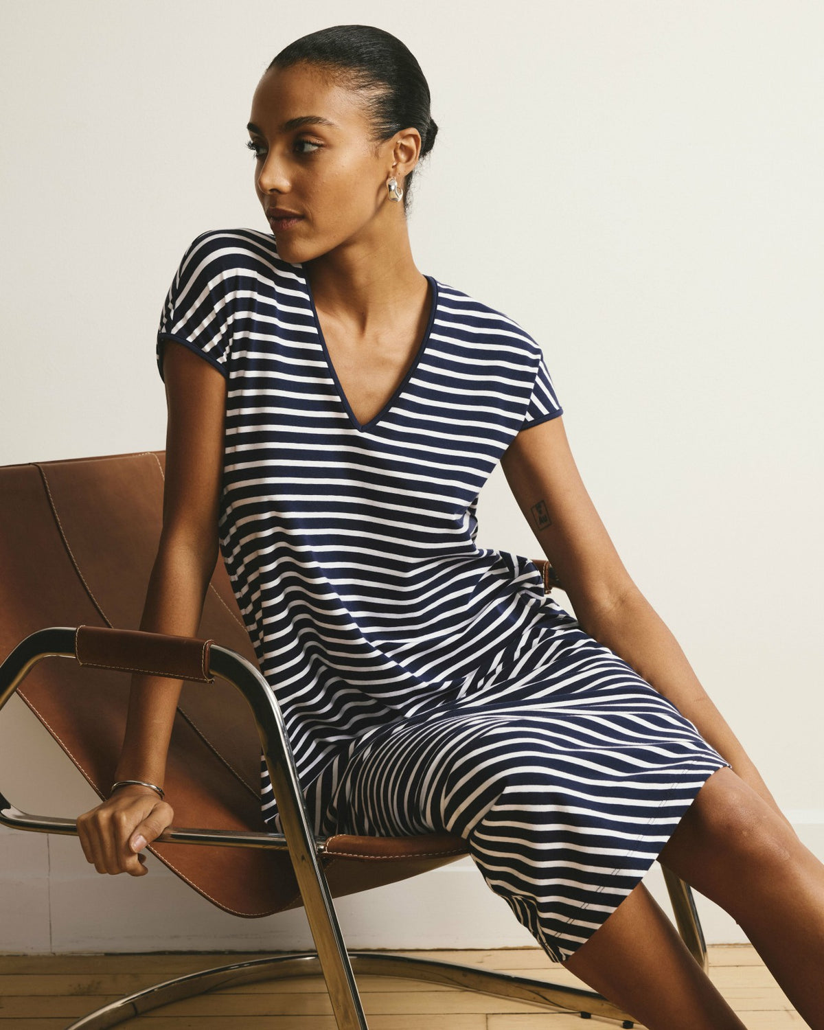 Iconic Geneva V-Neck Dress - Navy/White Stripe | Universal Standard