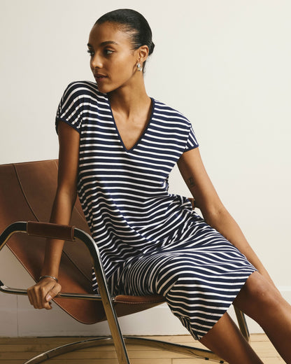 Iconic Geneva V-Neck Dress - Navy/White Stripe | Universal Standard