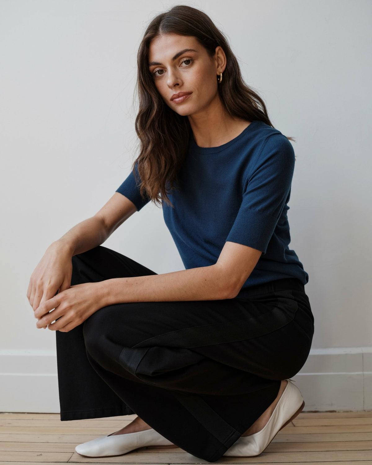 Stephanie Wide Leg Stripe Ponte Pants 30 Inch - Black with Black Strip | Universal Standard