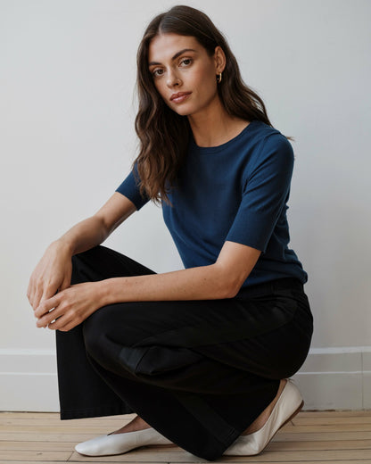 Stephanie Wide Leg Stripe Ponte Pants 30 Inch - Black with Black Strip | Universal Standard