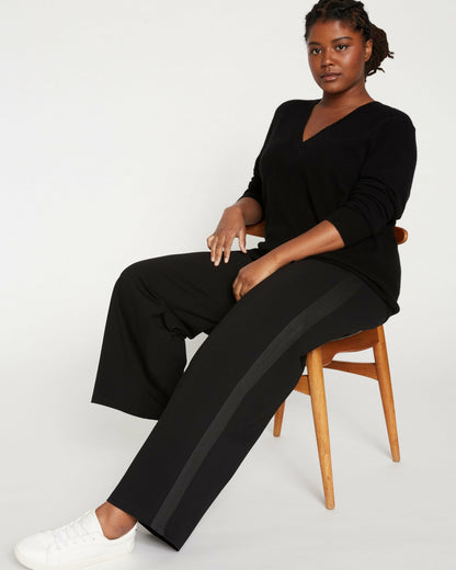Stephanie Wide Leg Stripe Ponte Pants 30 Inch - Black with Black Strip | Universal Standard