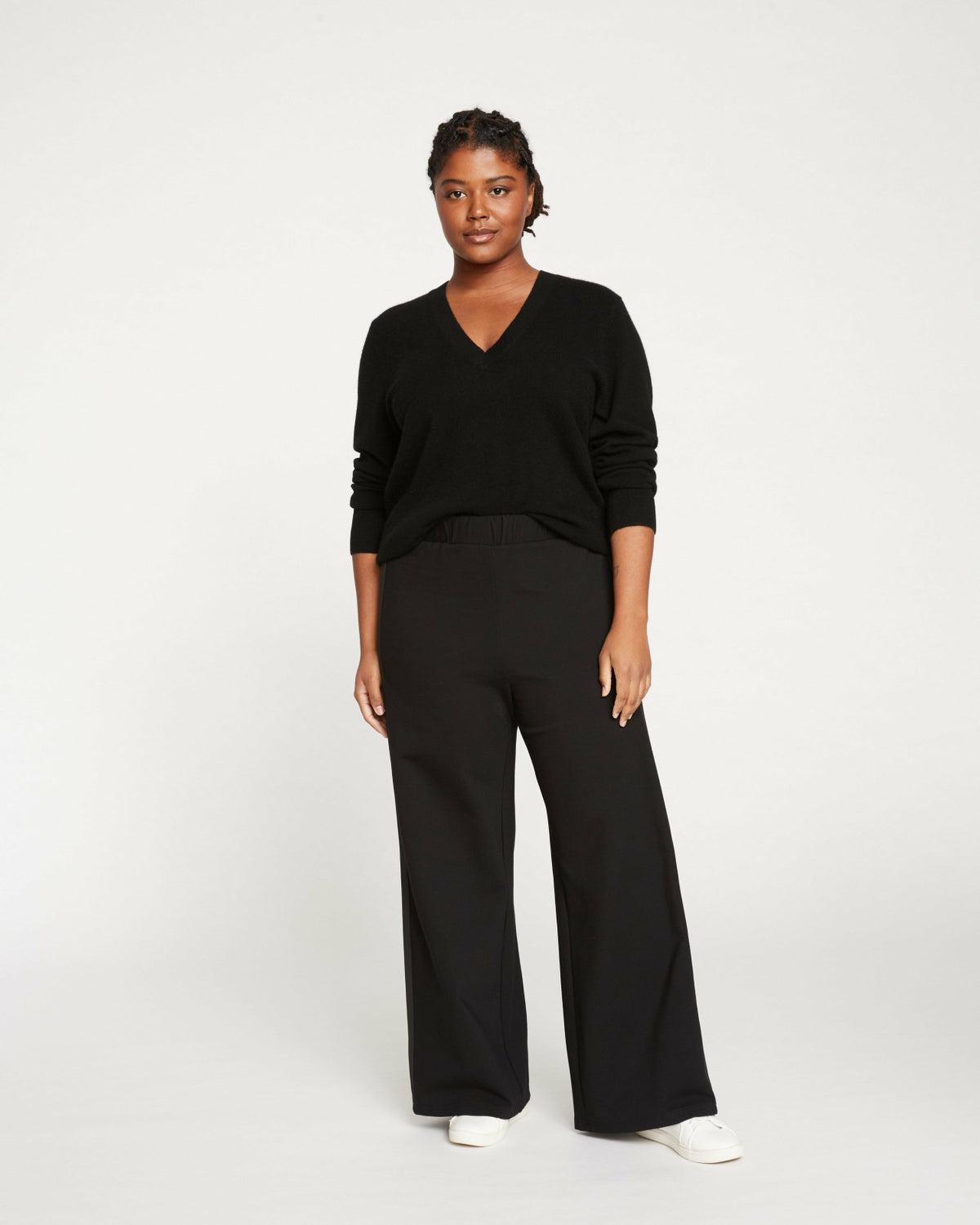 Stephanie Wide Leg Stripe Ponte Pants 30 Inch - Black with Black Strip | Universal Standard