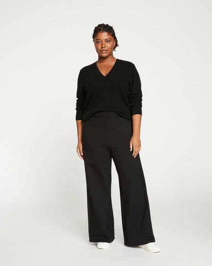 Stephanie Wide Leg Stripe Ponte Pants 30 Inch - Black with Black Strip | Universal Standard