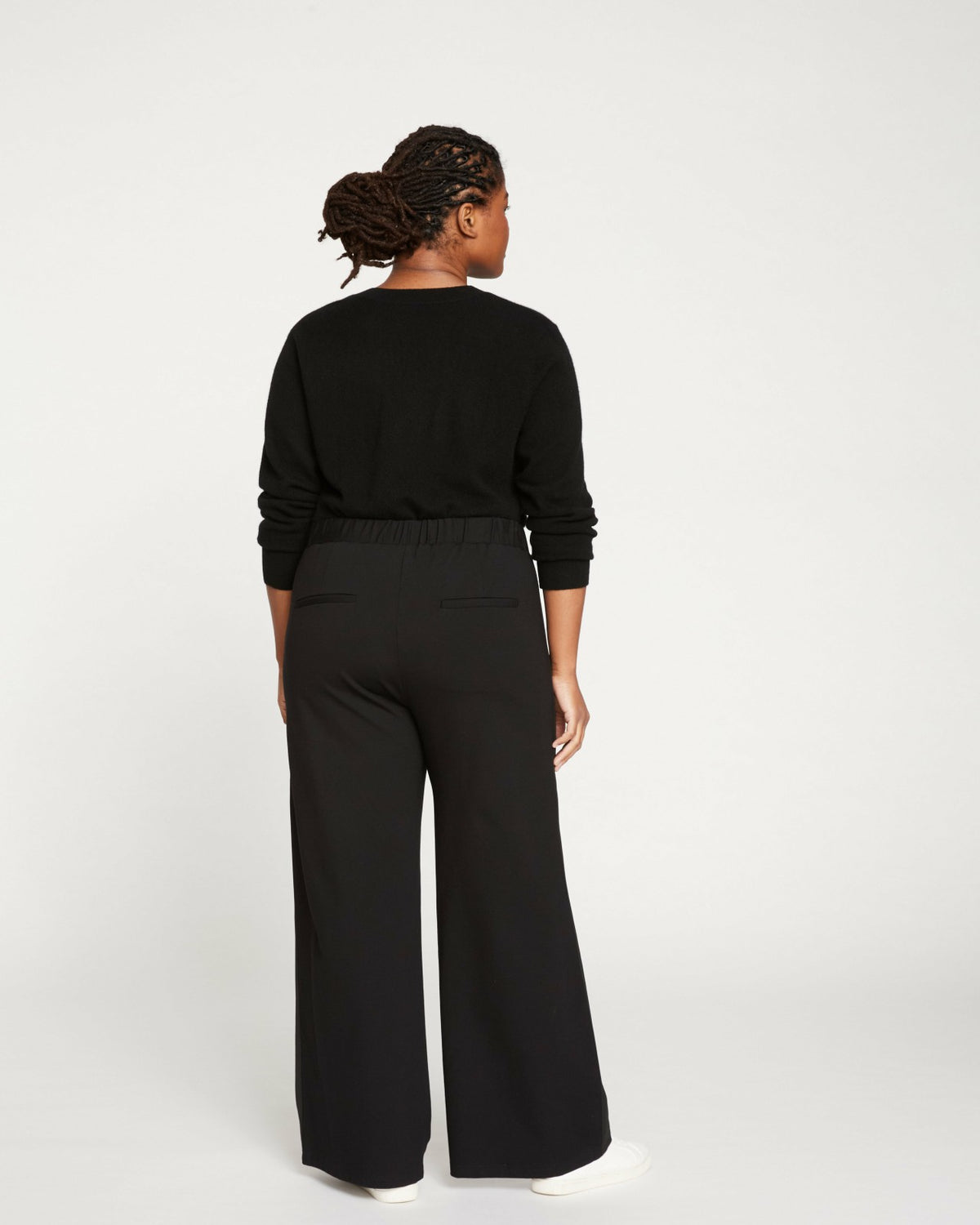 Stephanie Wide Leg Stripe Ponte Pants 30 Inch - Black with Black Strip | Universal Standard