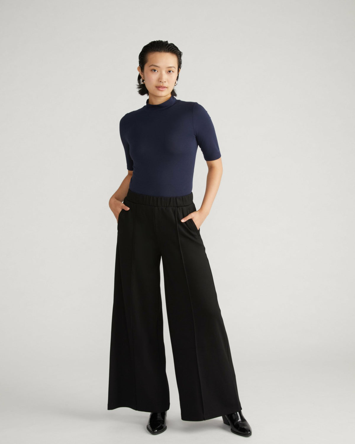 Pam Pintuck Wide Leg Ponte Pants - Black | Universal Standard