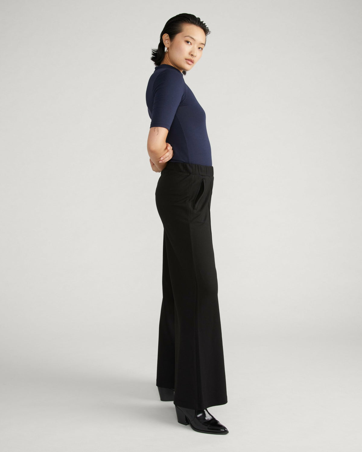 Pam Pintuck Wide Leg Ponte Pants - Black | Universal Standard