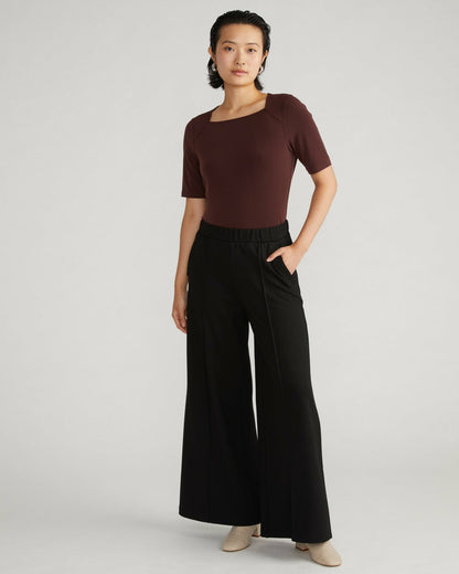 Pam Pintuck Wide Leg Ponte Pants - Black | Universal Standard