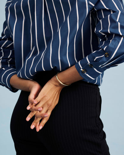 Elbe Popover Stretch Poplin Shirt Classic Fit - Ensign Blue/White Stri | Universal Standard