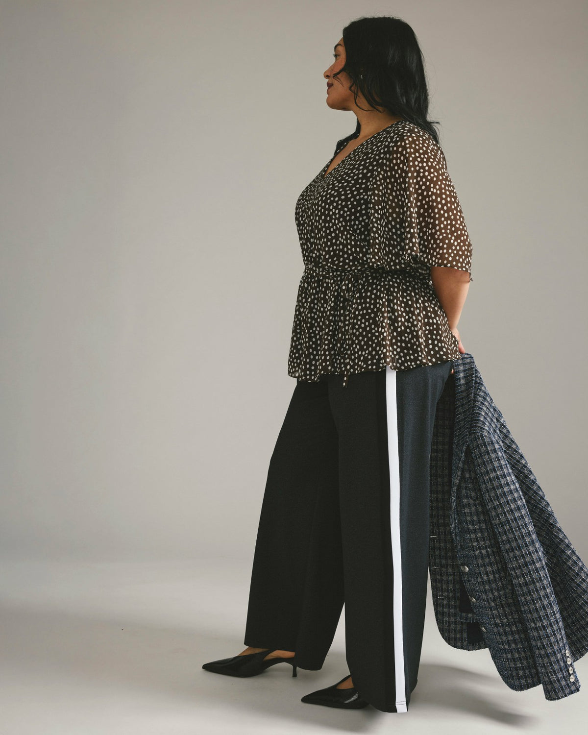 PowerPonte Denim Stephanie Pants - Charcoal with Black/White Stripe | Universal Standard