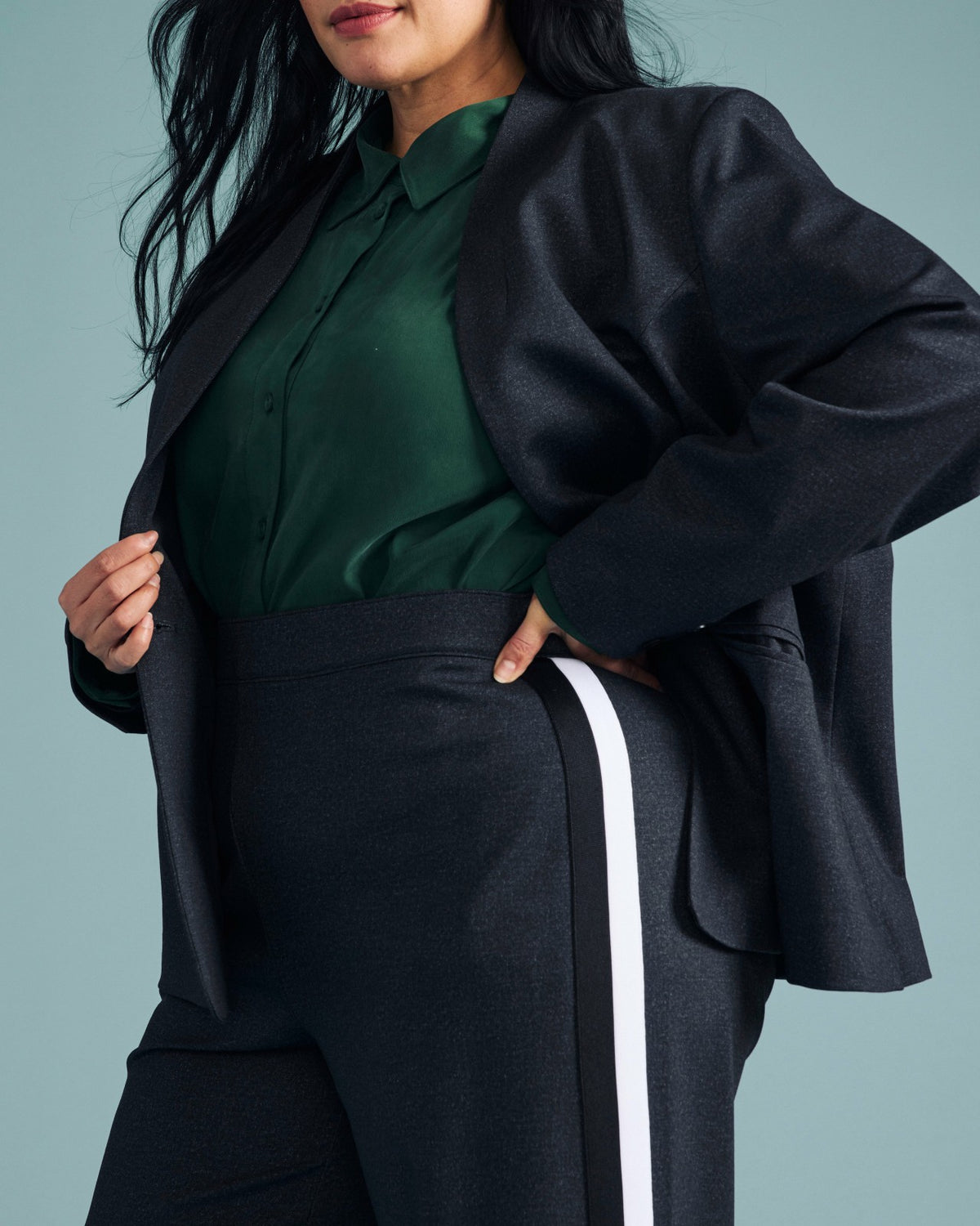 PowerPonte Denim Stephanie Pants - Charcoal with Black/White Stripe | Universal Standard