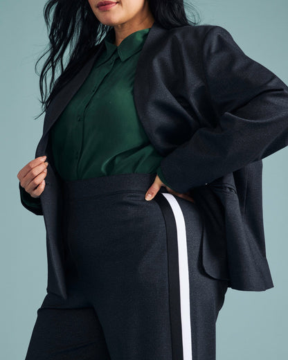 PowerPonte Denim Stephanie Pants - Charcoal with Black/White Stripe | Universal Standard