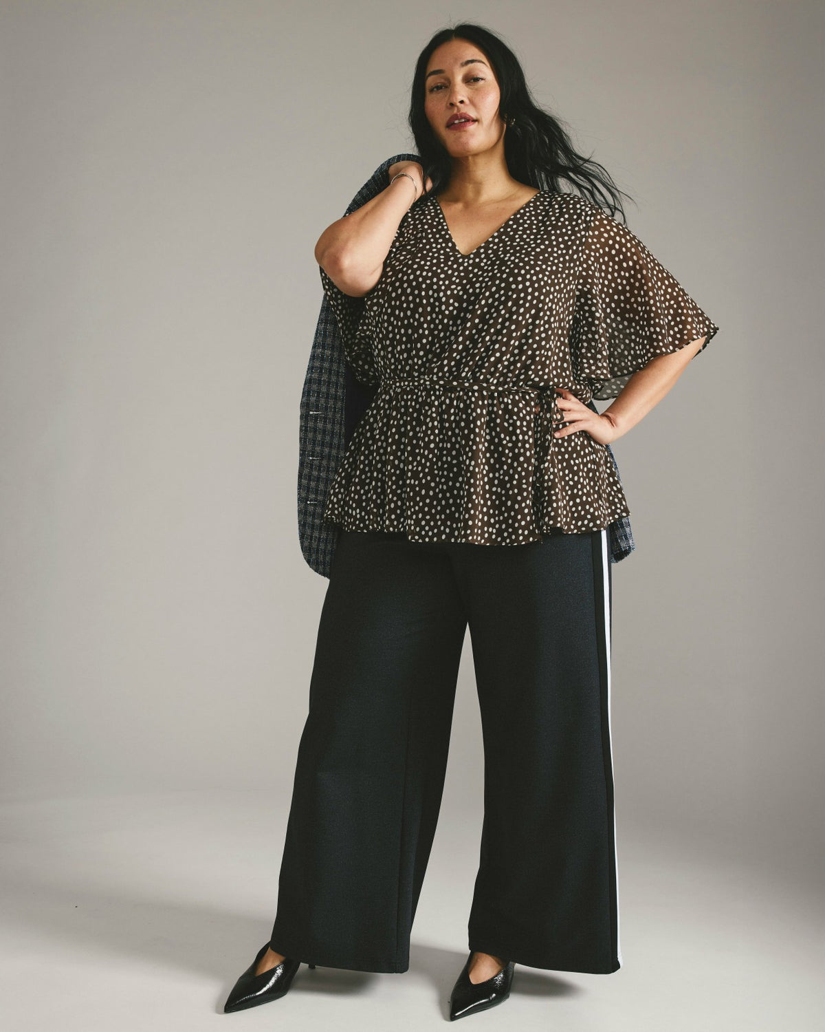PowerPonte Denim Stephanie Pants - Charcoal with Black/White Stripe | Universal Standard