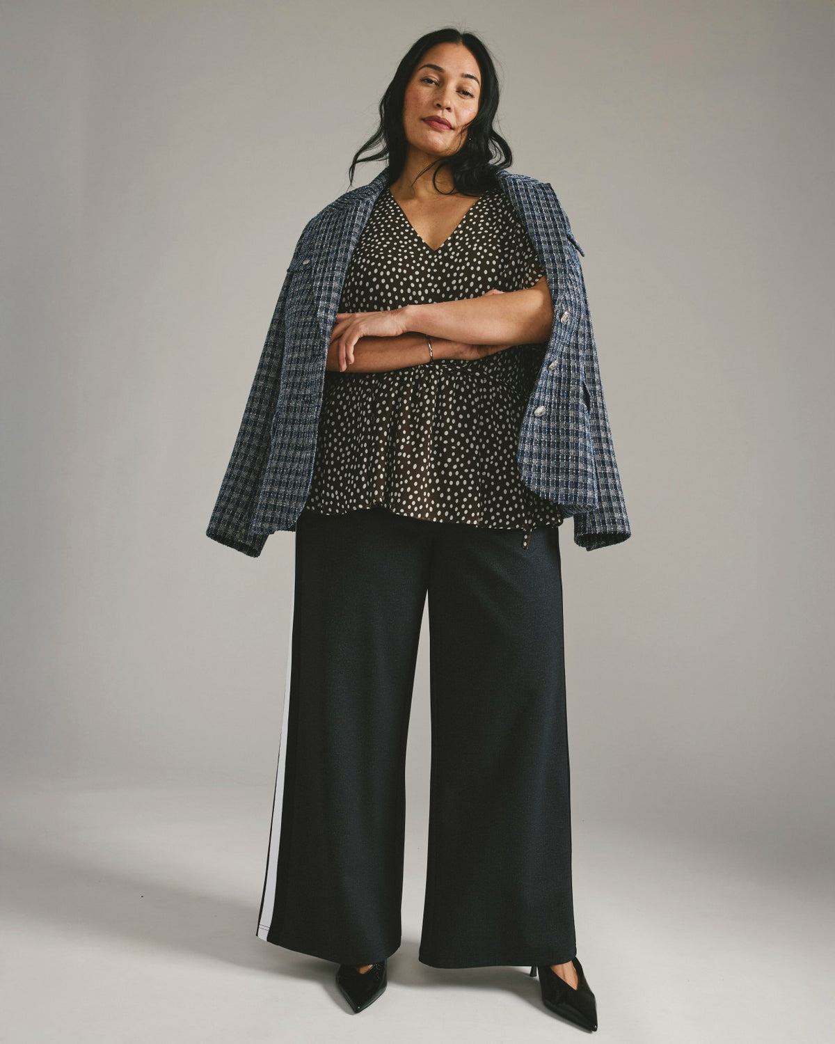 PowerPonte Denim Stephanie Pants - Charcoal with Black/White Stripe | Universal Standard