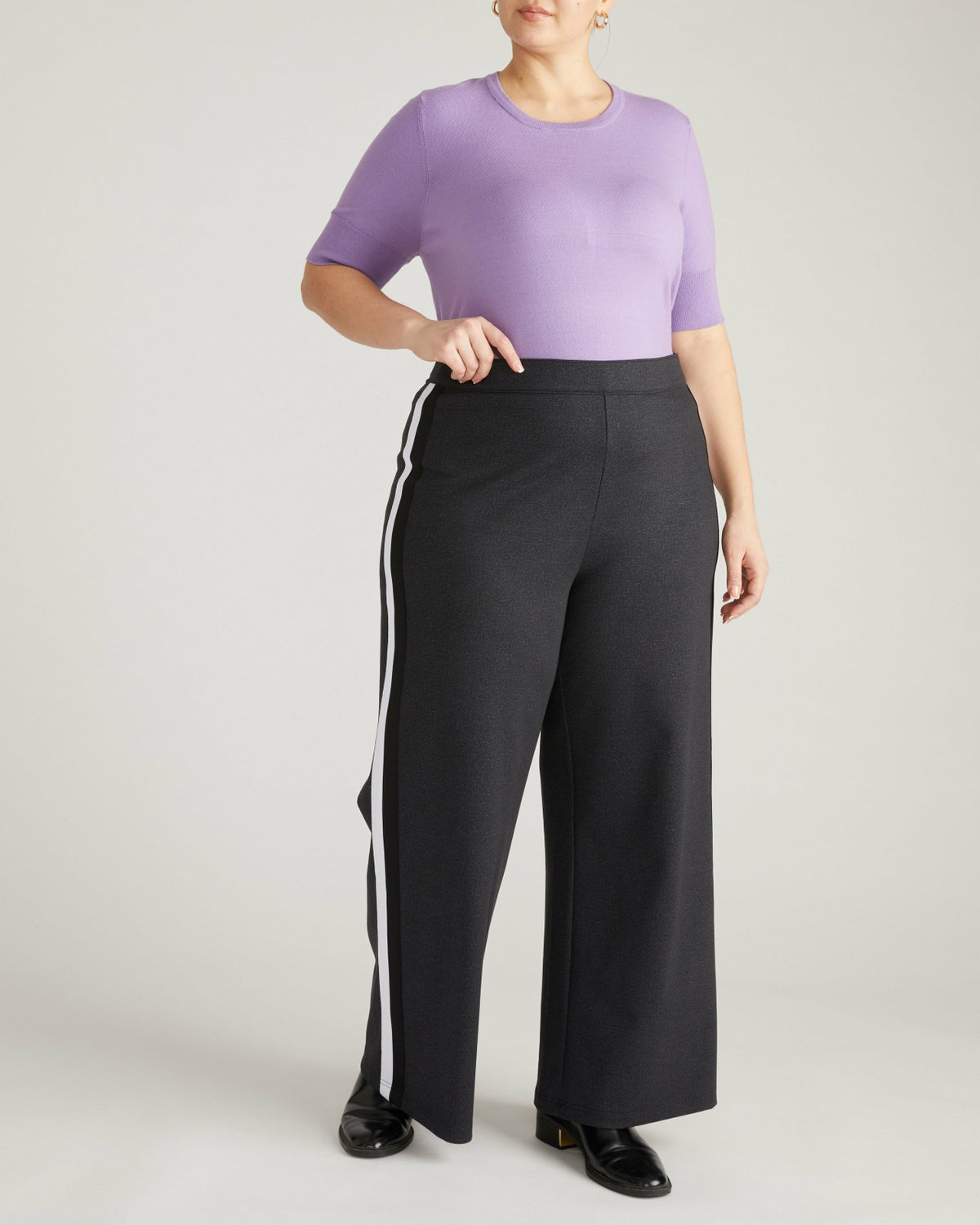 PowerPonte Denim Stephanie Pants - Charcoal with Black/White Stripe | Universal Standard