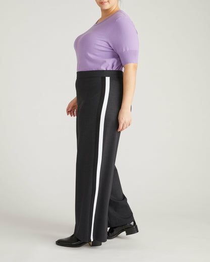 PowerPonte Denim Stephanie Pants - Charcoal with Black/White Stripe | Universal Standard