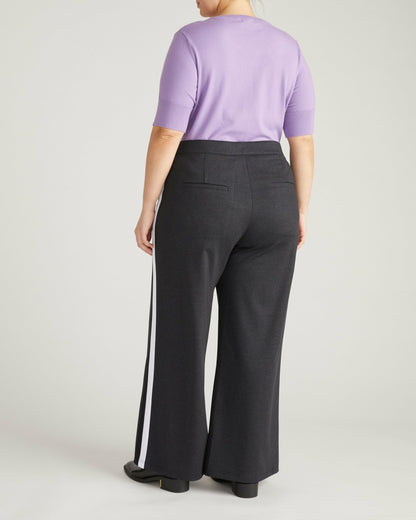 PowerPonte Denim Stephanie Pants - Charcoal with Black/White Stripe | Universal Standard
