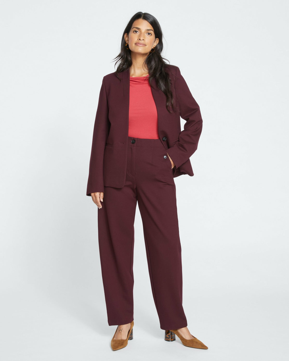 Lennox Collarless Ponte Blazer - Black Cherry | Universal Standard