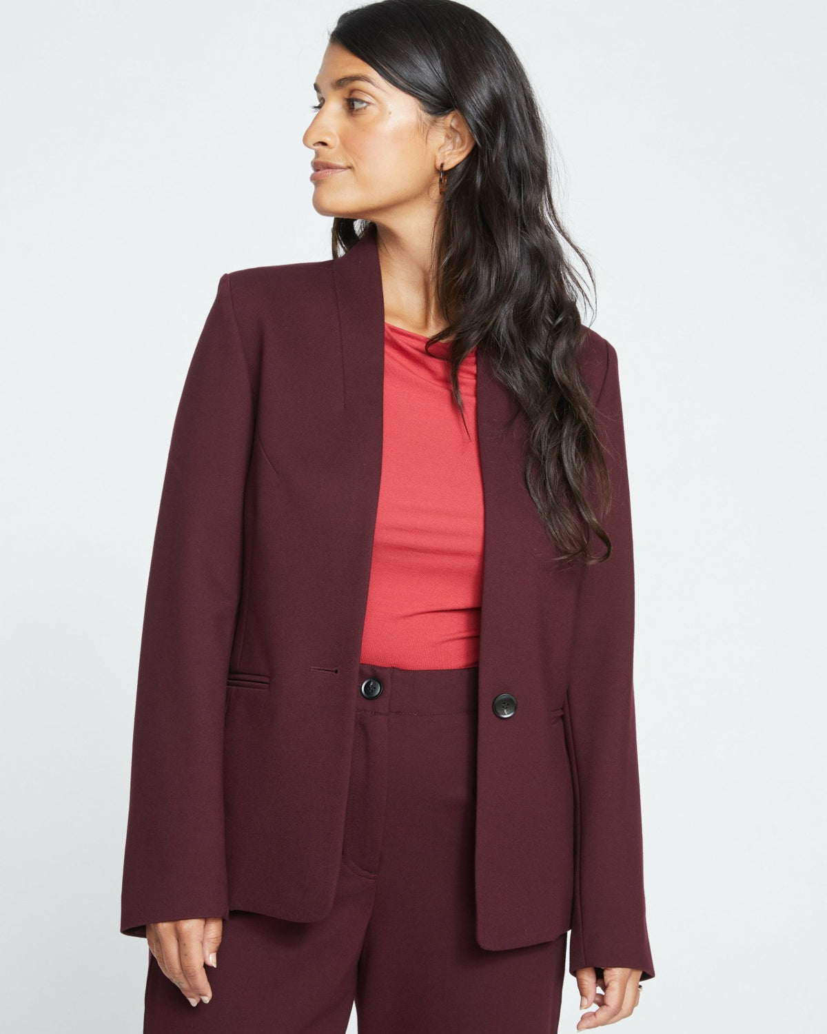 Lennox Collarless Ponte Blazer - Black Cherry | Universal Standard