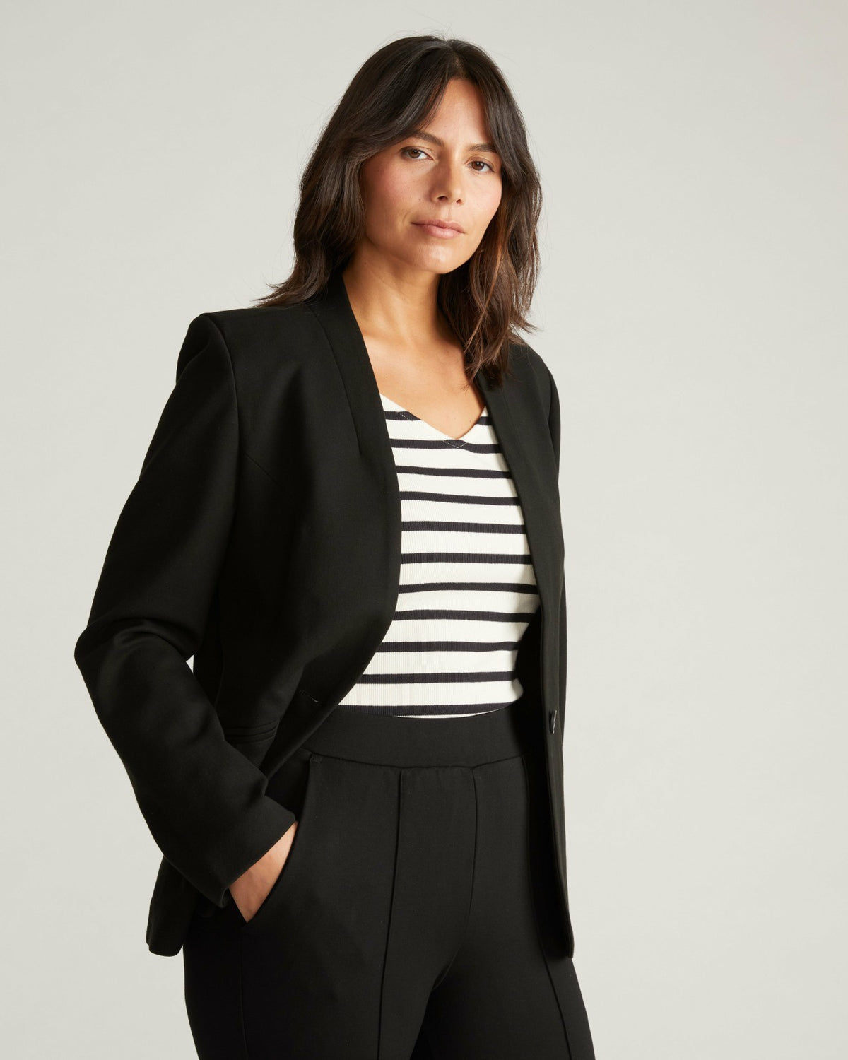 Lennox Collarless Ponte Blazer - Black | Universal Standard