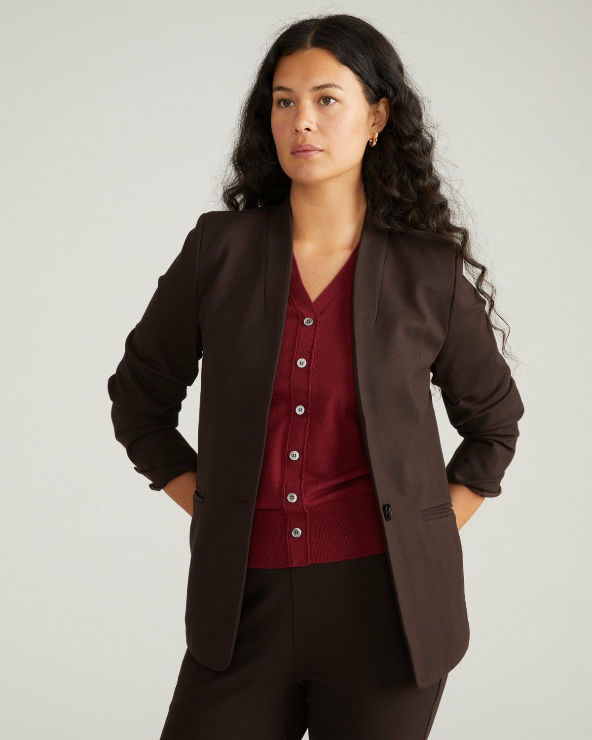 Lennox Collarless Ponte Blazer - Espresso | Universal Standard