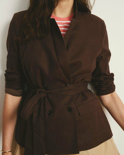 Belted Double Breasted Linen Blend Blazer - Sophisticated Brown | Universal Standard