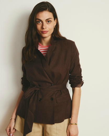 Belted Double Breasted Linen Blend Blazer - Sophisticated Brown | Universal Standard
