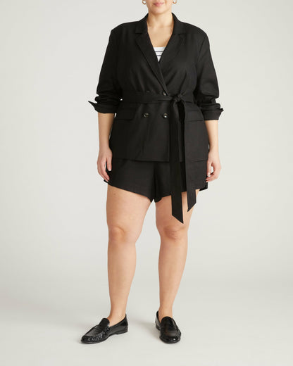 Belted Double Breasted Linen Blend Blazer - Black | Universal Standard