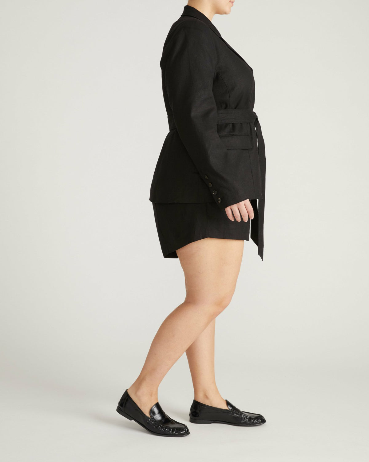 Belted Double Breasted Linen Blend Blazer - Black | Universal Standard