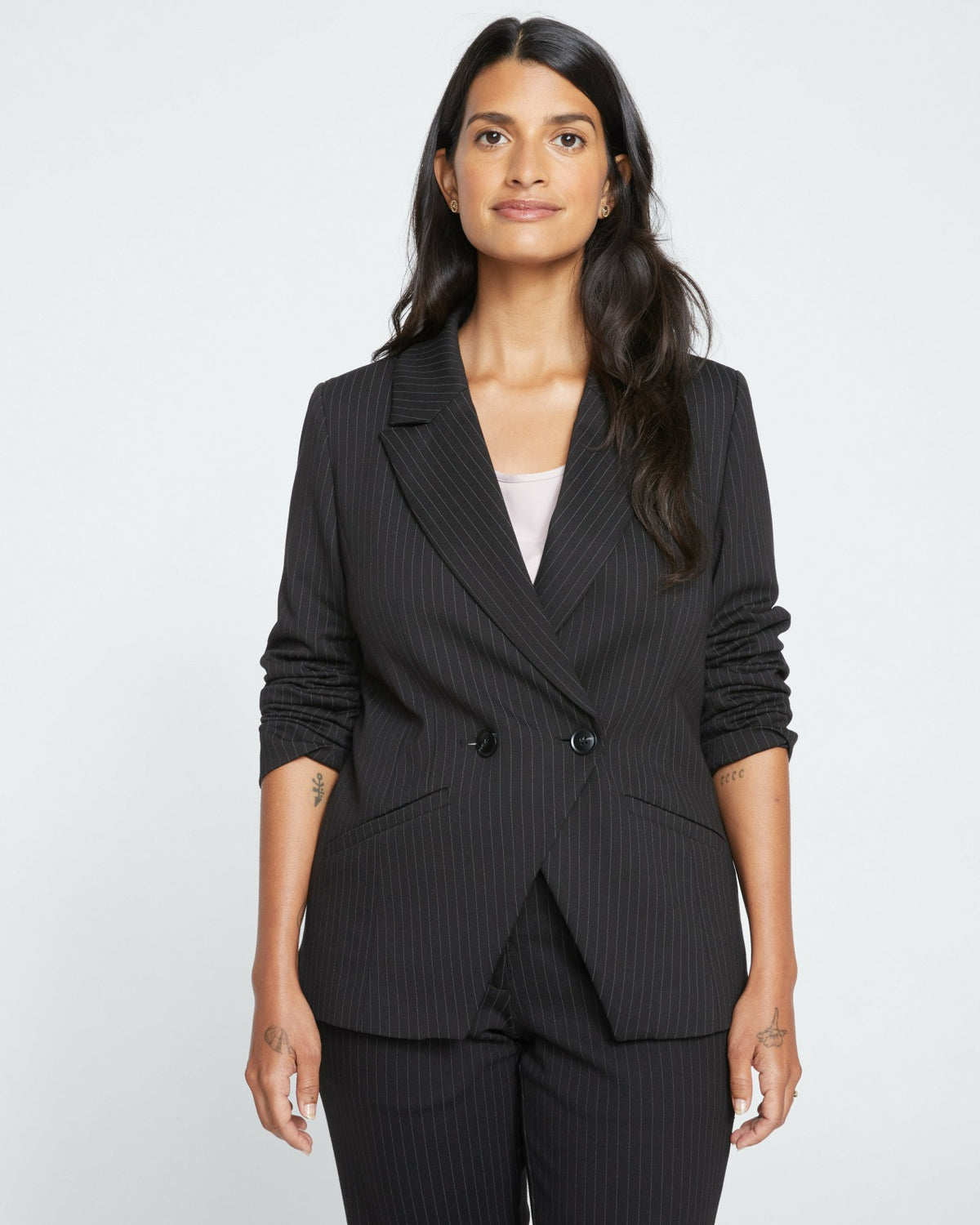 Bianca Double Breasted Ponte Blazer - Slate Pinstripe | Universal Standard