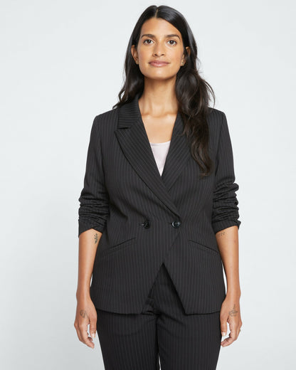 Bianca Double Breasted Ponte Blazer - Slate Pinstripe | Universal Standard