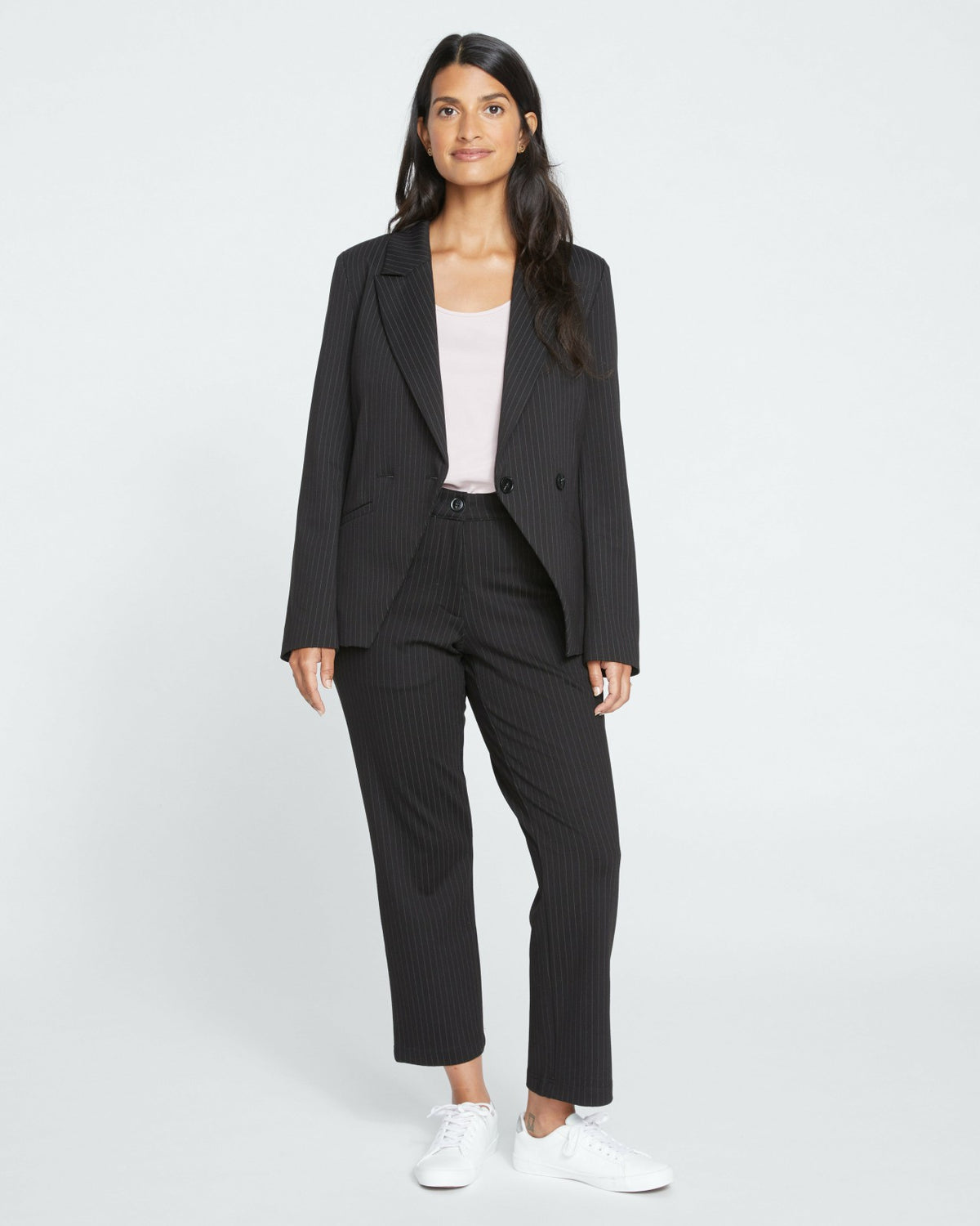 Bianca Double Breasted Ponte Blazer - Slate Pinstripe | Universal Standard