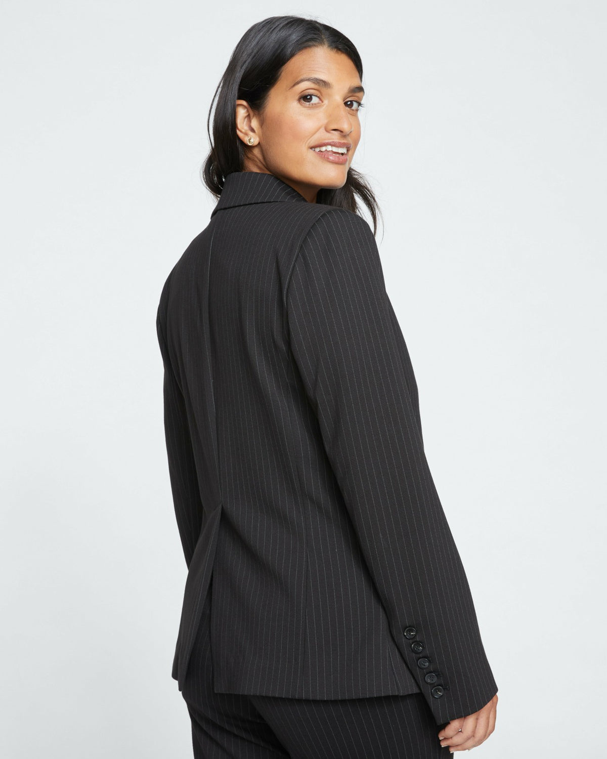 Bianca Double Breasted Ponte Blazer - Slate Pinstripe | Universal Standard