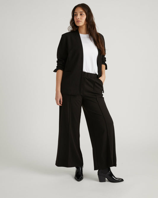 Lennox Collarless Ponte Blazer - Slate Pinstripe | Universal Standard