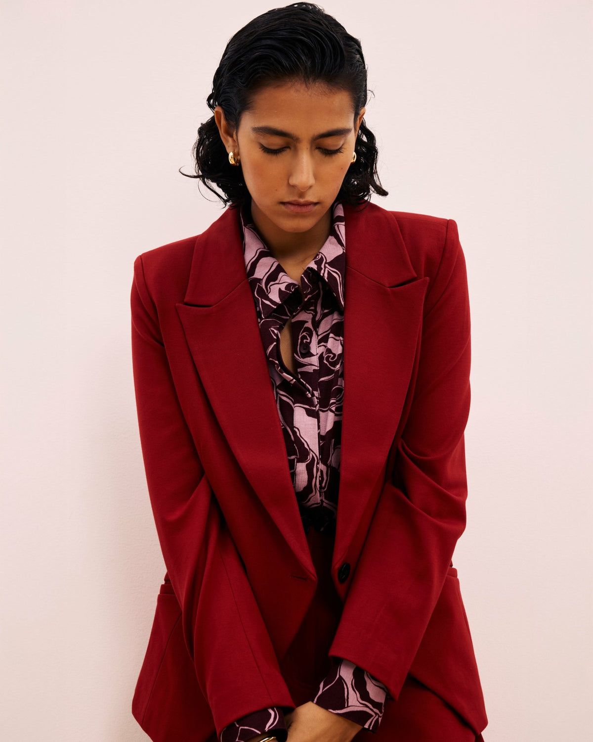 Bianca Double Breasted Ponte Blazer - Garnet | Universal Standard